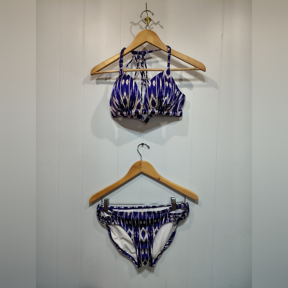 Athleta Aqualuxe Ikat Bikini Swimsuit Blue Size Medium